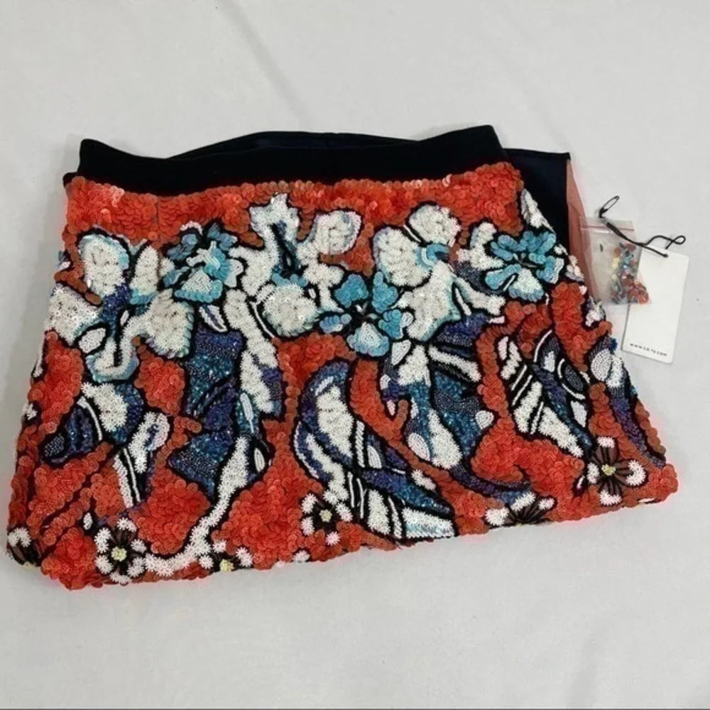Women Sequins Pencil Skirt | Size 2 | Orange Black